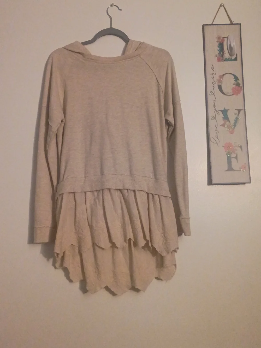Free People Cream Ruffle-Hem Hooded Sweatshirt